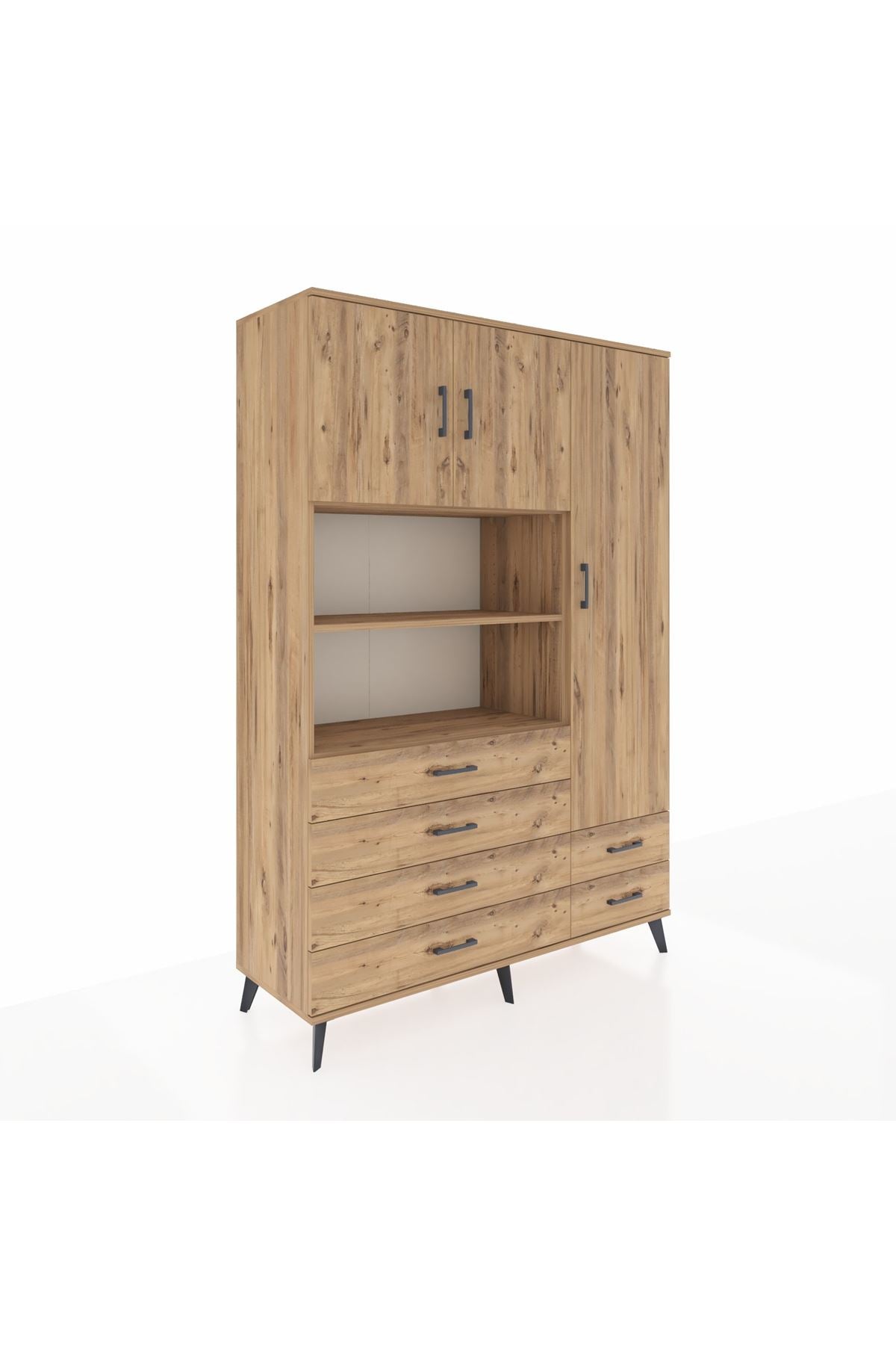 Hyperion Dolap 9 Raflı 6 Çekmeceli 3 Kapaklı 132x44x195 Çam-Çam/Çam