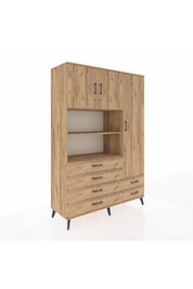 Hyperion Dolap 9 Raflı 6 Çekmeceli 3 Kapaklı 132x44x195 Çam-Çam/Çam