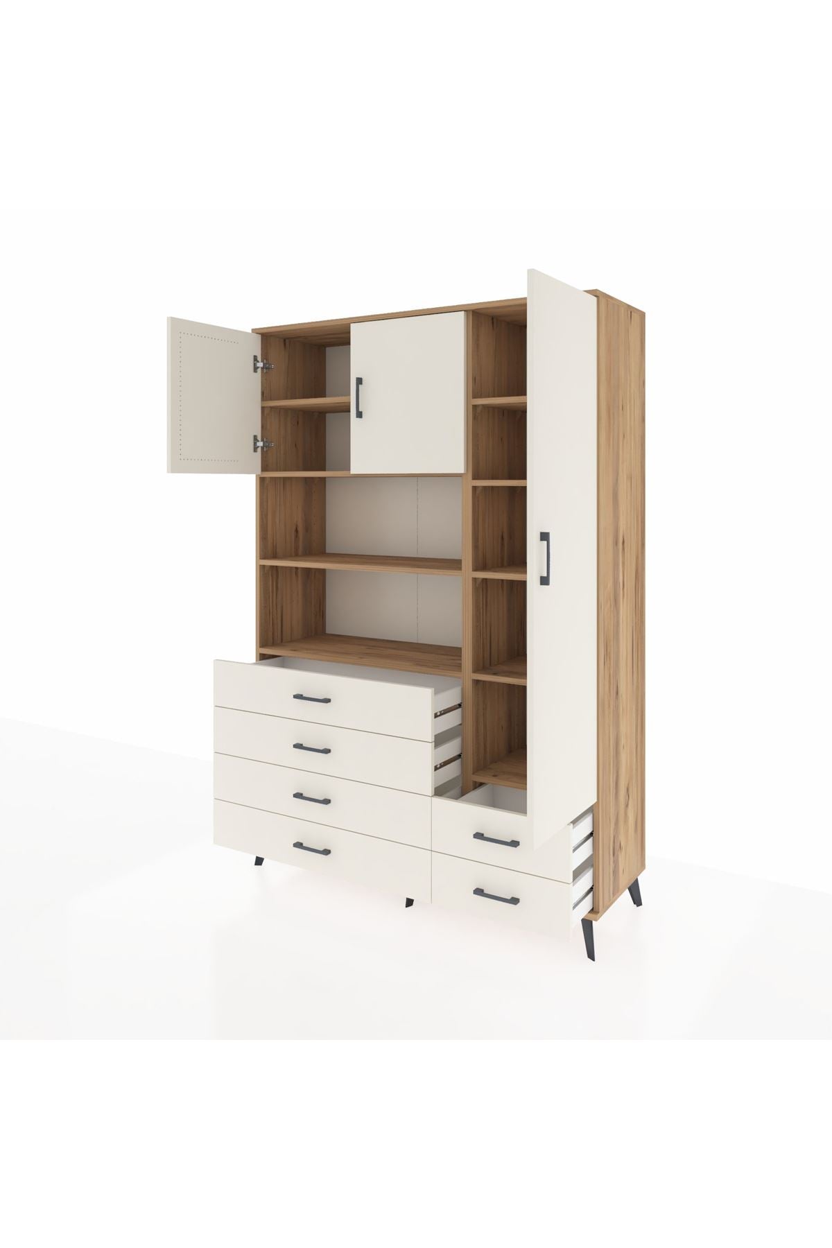 Hyperion Dolap 9 Raflı 6 Çekmeceli 3 Kapaklı 132x44x195 Çam-Aytaşı/Aytaşı