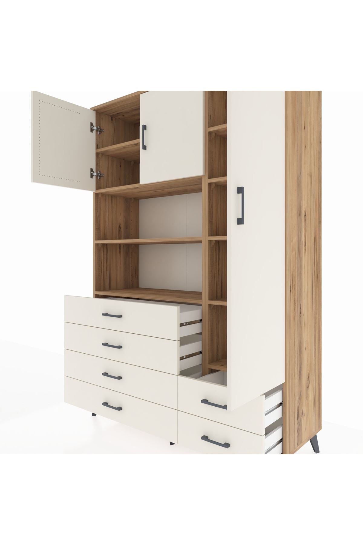 Hyperion Dolap 9 Raflı 6 Çekmeceli 3 Kapaklı 132x44x195 Çam-Aytaşı/Aytaşı
