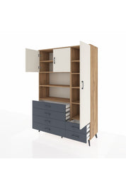 Hyperion Dolap 9 Raflı 6 Çekmeceli 3 Kapaklı 132x44x195 Çam-Aytaşı/Antrasit