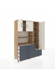 Hyperion Dolap 9 Raflı 6 Çekmeceli 3 Kapaklı 132x44x195 Çam-Aytaşı/Antrasit
