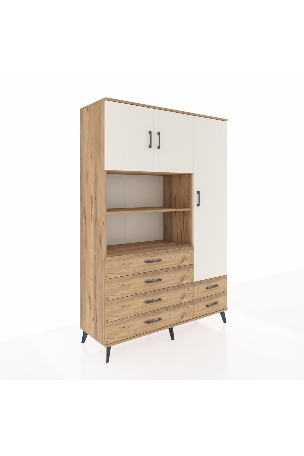 Hyperion Dolap 9 Raflı 6 Çekmeceli 3 Kapaklı 132x44x195 Çam-Aytaşı/Çam