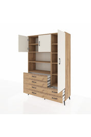 Hyperion Dolap 9 Raflı 6 Çekmeceli 3 Kapaklı 132x44x195 Çam-Aytaşı/Çam