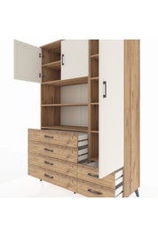 Hyperion Dolap 9 Raflı 6 Çekmeceli 3 Kapaklı 132x44x195 Çam-Aytaşı/Çam