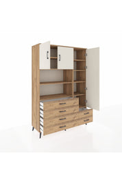 Hyperion Dolap 9 Raflı 6 Çekmeceli 3 Kapaklı 132x44x195 Çam-Aytaşı/Çam