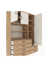 Hyperion Dolap 9 Raflı 6 Çekmeceli 3 Kapaklı 132x44x195 Çam-Aytaşı/Çam