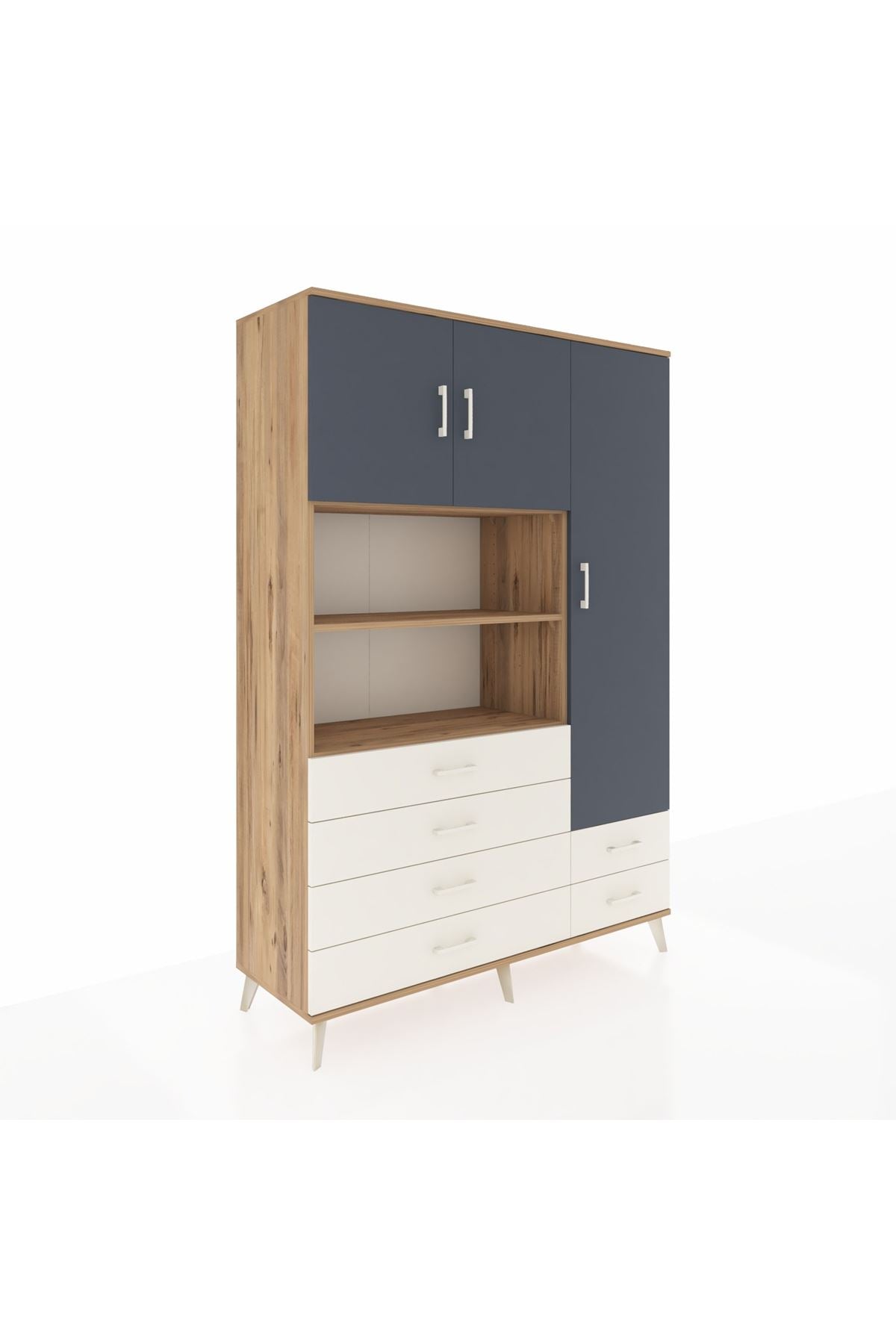 Hyperion Dolap 9 Raflı 6 Çekmeceli 3 Kapaklı 132x44x195 Çam-Antrasit/Aytaşı