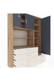 Hyperion Dolap 9 Raflı 6 Çekmeceli 3 Kapaklı 132x44x195 Çam-Antrasit/Aytaşı