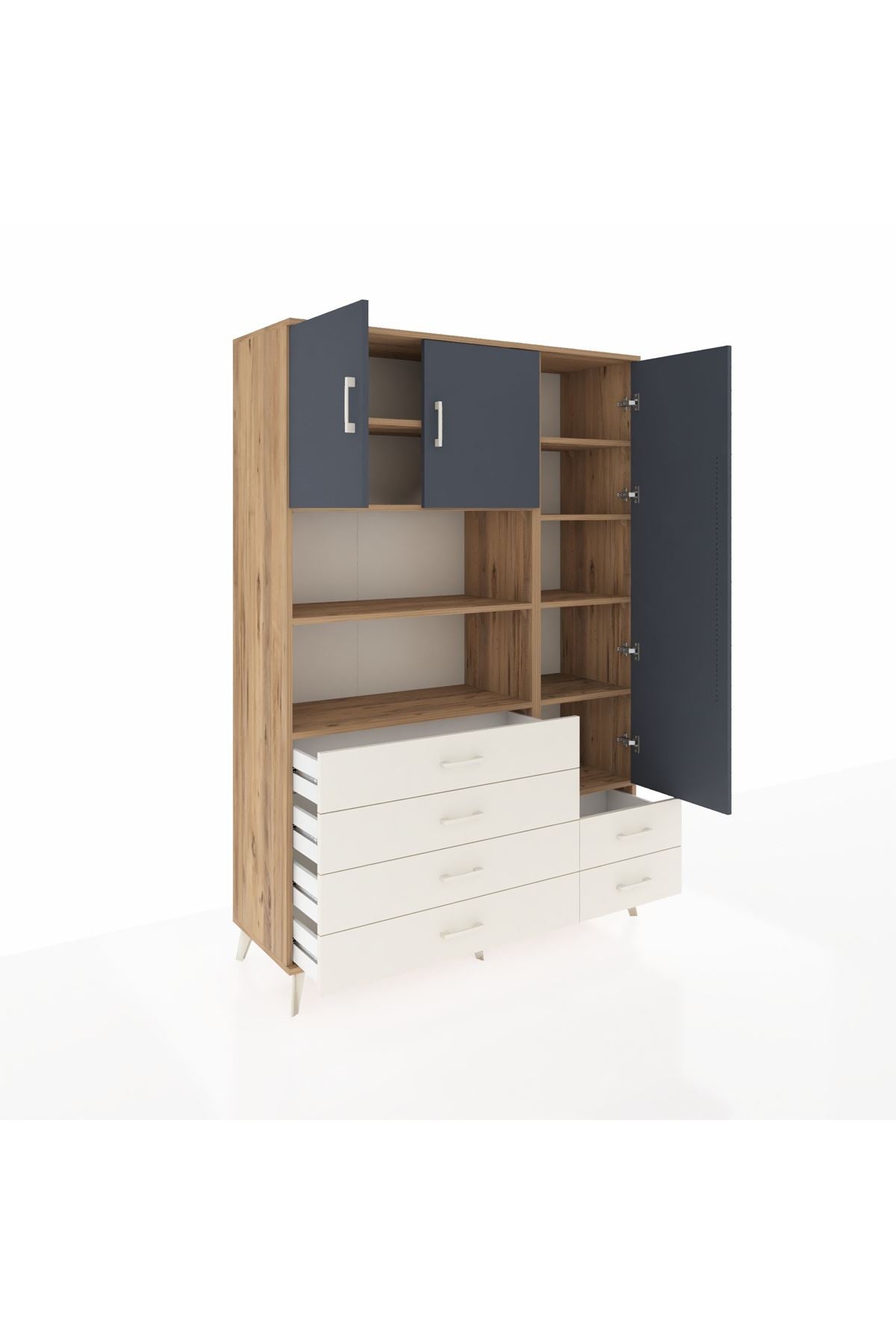 Hyperion Dolap 9 Raflı 6 Çekmeceli 3 Kapaklı 132x44x195 Çam-Antrasit/Aytaşı