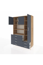 Hyperion Dolap 9 Raflı 6 Çekmeceli 3 Kapaklı 132x44x195 Çam-Antrasit/Antrasit