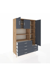 Hyperion Dolap 9 Raflı 6 Çekmeceli 3 Kapaklı 132x44x195 Çam-Antrasit/Antrasit