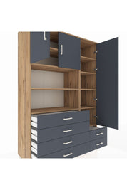 Hyperion Dolap 9 Raflı 6 Çekmeceli 3 Kapaklı 132x44x195 Çam-Antrasit/Antrasit