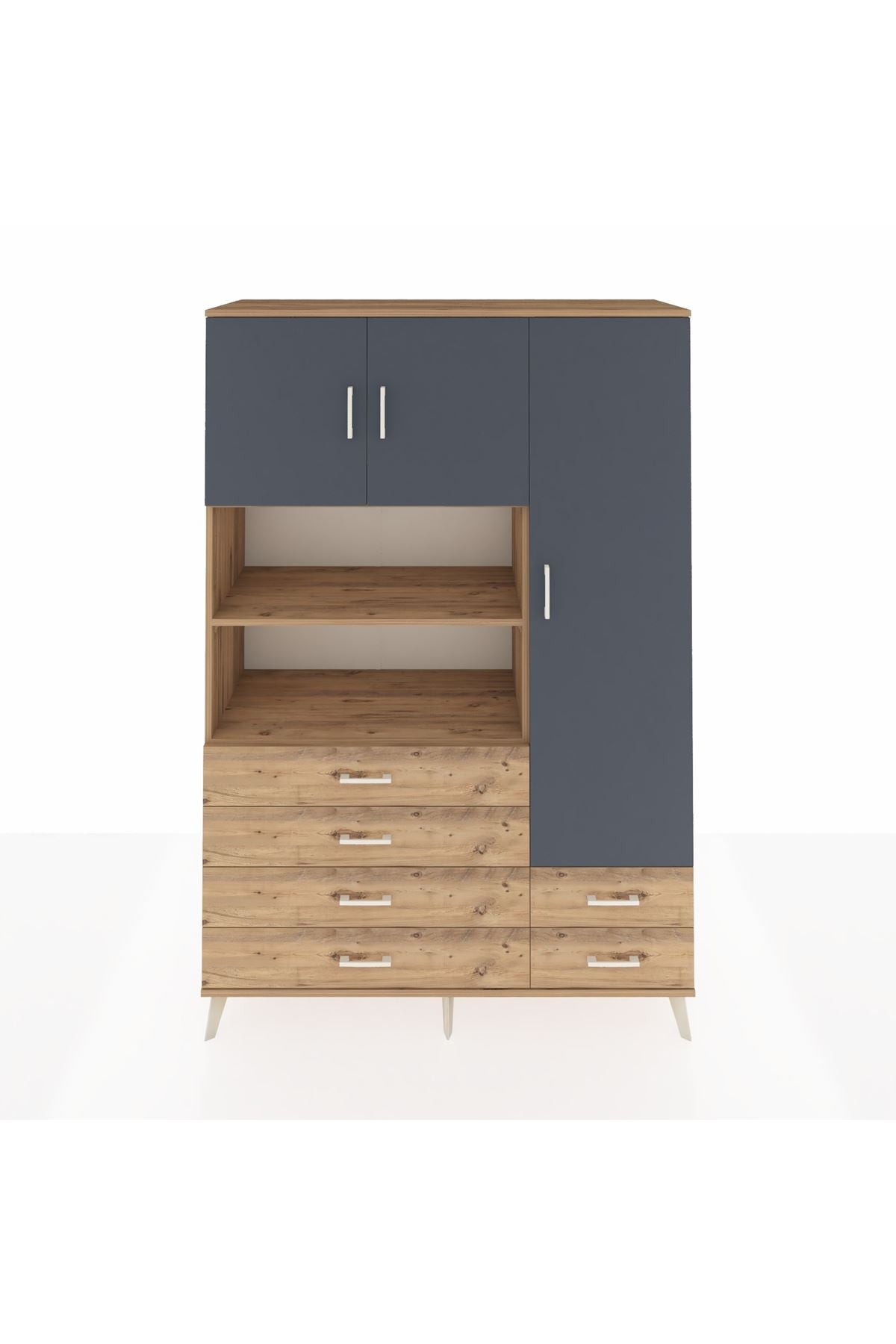 Hyperion Dolap 9 Raflı 6 Çekmeceli 3 Kapaklı 132x44x195 Çam-Antrasit/Çam