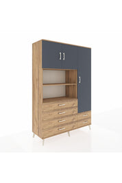 Hyperion Dolap 9 Raflı 6 Çekmeceli 3 Kapaklı 132x44x195 Çam-Antrasit/Çam