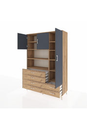 Hyperion Dolap 9 Raflı 6 Çekmeceli 3 Kapaklı 132x44x195 Çam-Antrasit/Çam