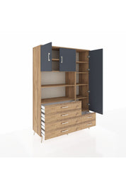 Hyperion Dolap 9 Raflı 6 Çekmeceli 3 Kapaklı 132x44x195 Çam-Antrasit/Çam