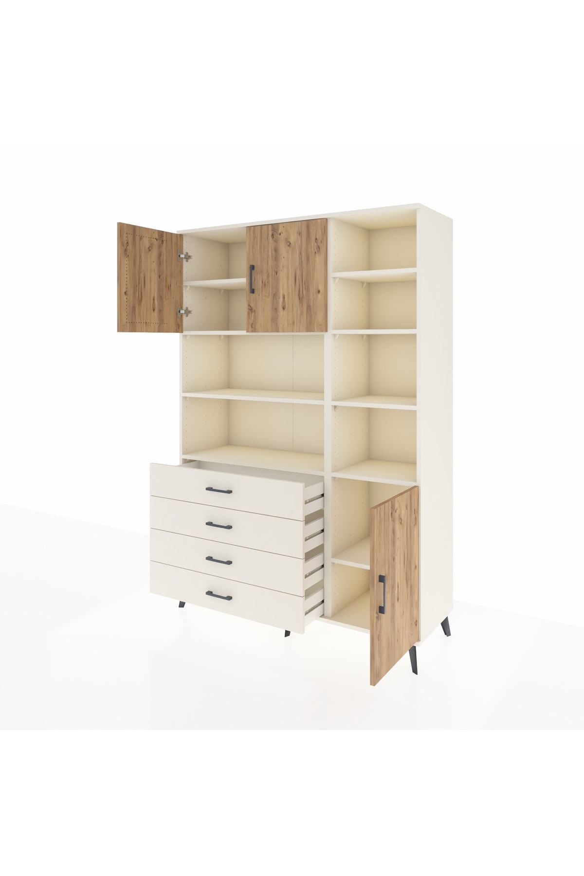 Hyperion Dolap 9 Raflı 4 Çekmeceli 3 Kapaklı 132x44x195 Aytaşı-Çam/Aytaşı