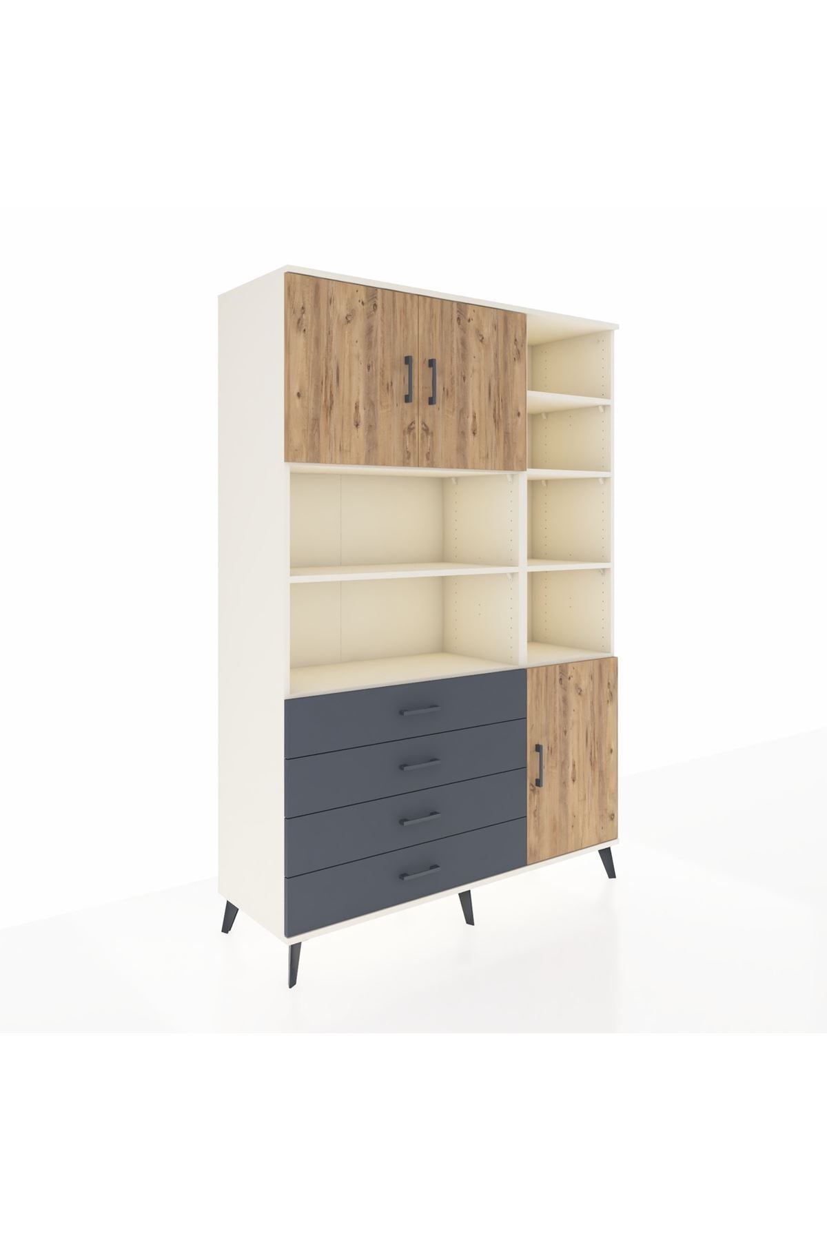 Hyperion Dolap 9 Raflı 4 Çekmeceli 3 Kapaklı 132x44x195 Aytaşı-Çam/Antrasit