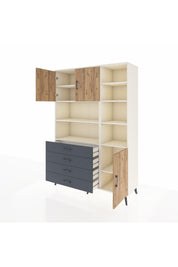 Hyperion Dolap 9 Raflı 4 Çekmeceli 3 Kapaklı 132x44x195 Aytaşı-Çam/Antrasit