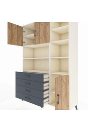 Hyperion Dolap 9 Raflı 4 Çekmeceli 3 Kapaklı 132x44x195 Aytaşı-Çam/Antrasit