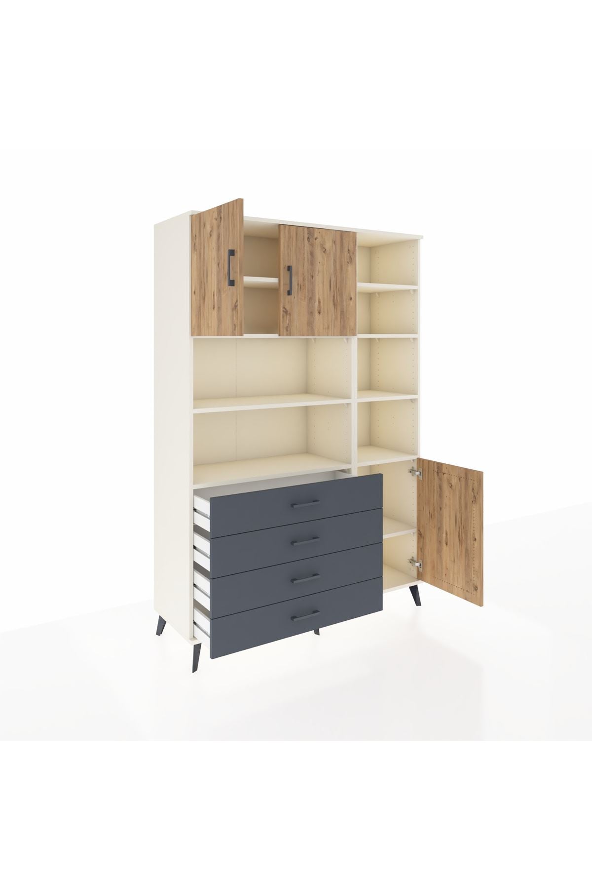 Hyperion Dolap 9 Raflı 4 Çekmeceli 3 Kapaklı 132x44x195 Aytaşı-Çam/Antrasit