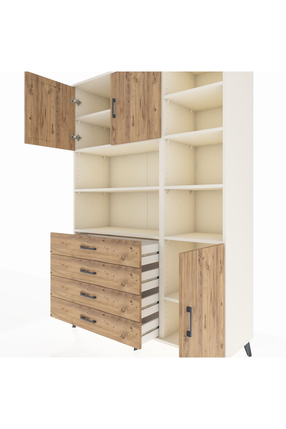 Hyperion Dolap 9 Raflı 4 Çekmeceli 3 Kapaklı 132x44x195 Aytaşı-Çam/Çam