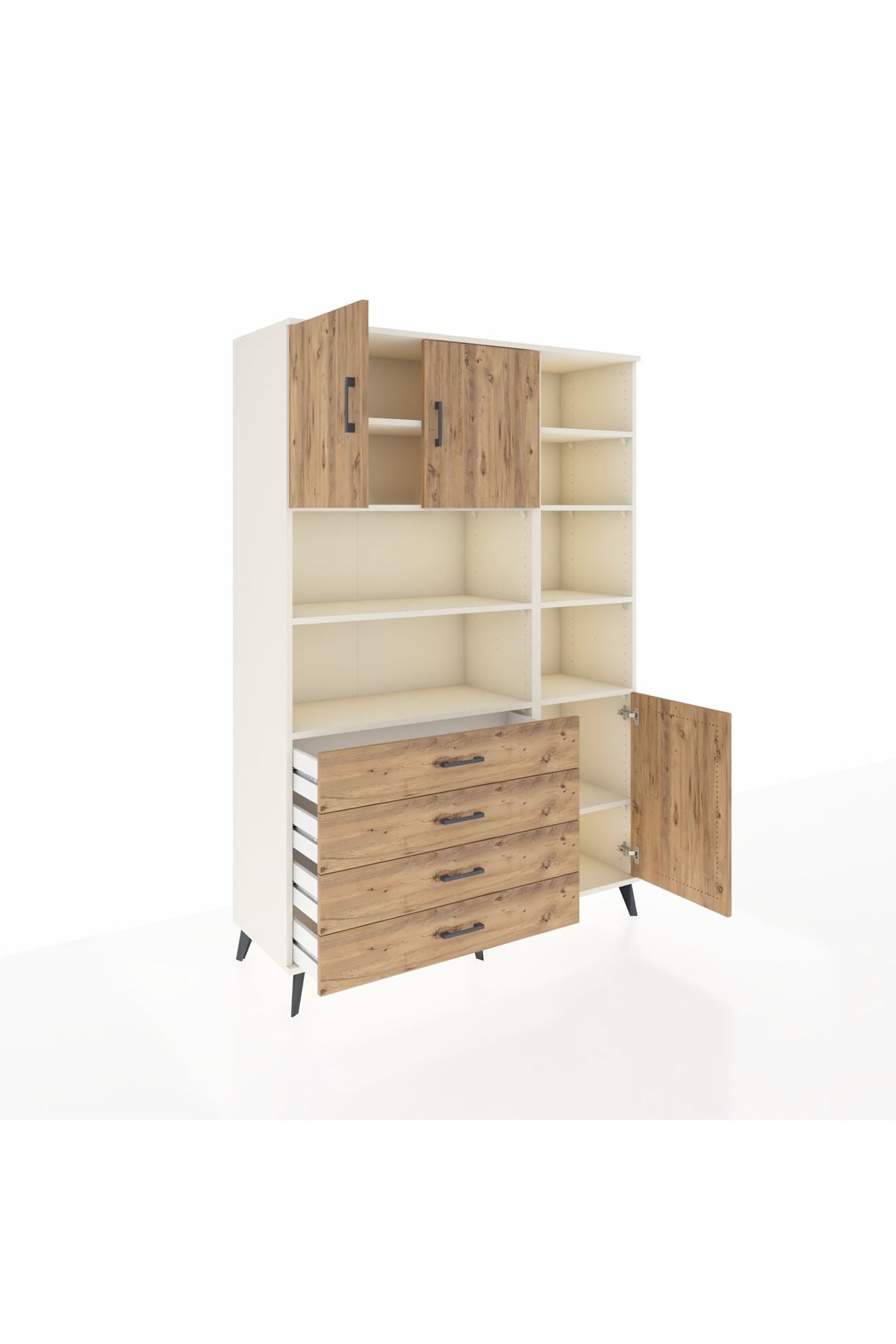 Hyperion Dolap 9 Raflı 4 Çekmeceli 3 Kapaklı 132x44x195 Aytaşı-Çam/Çam