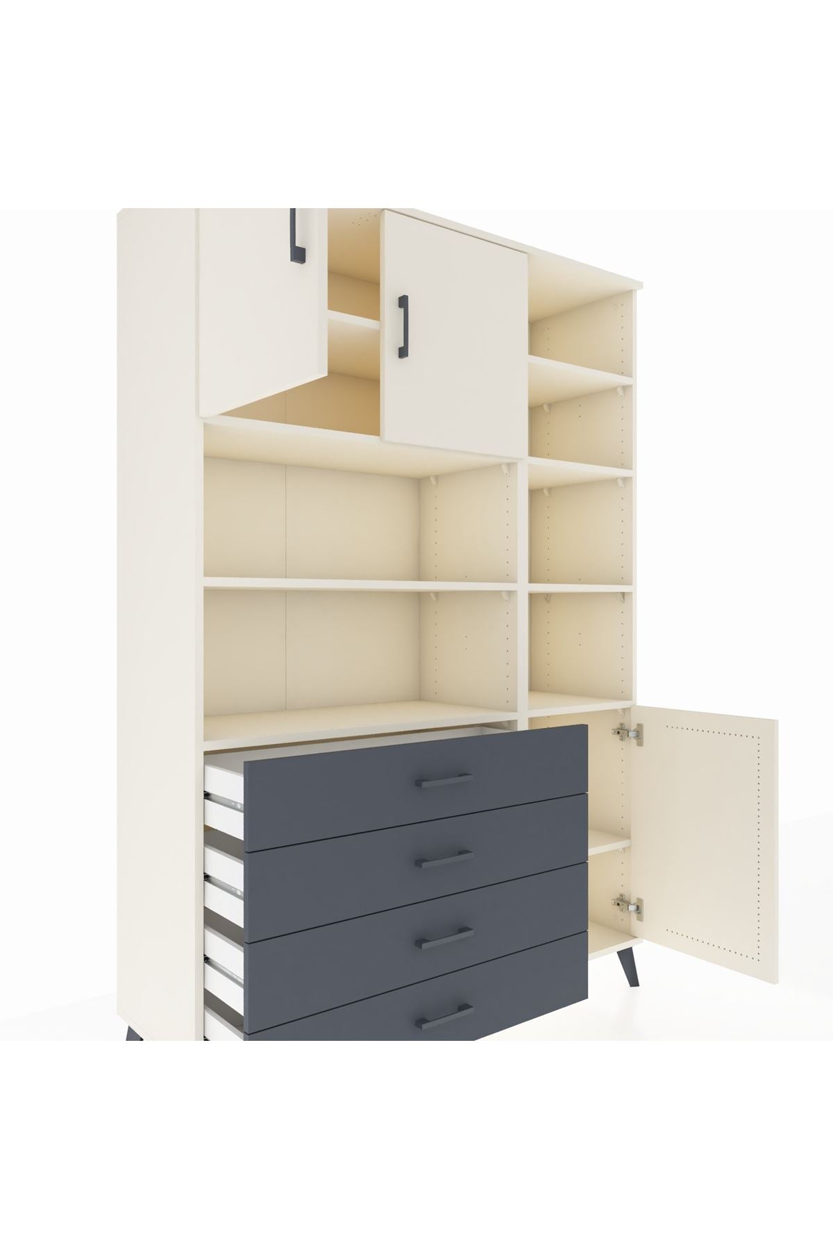 Hyperion Dolap 9 Raflı 4 Çekmeceli 3 Kapaklı 132x44x195 Aytaşı-Aytaşı/Antrasit