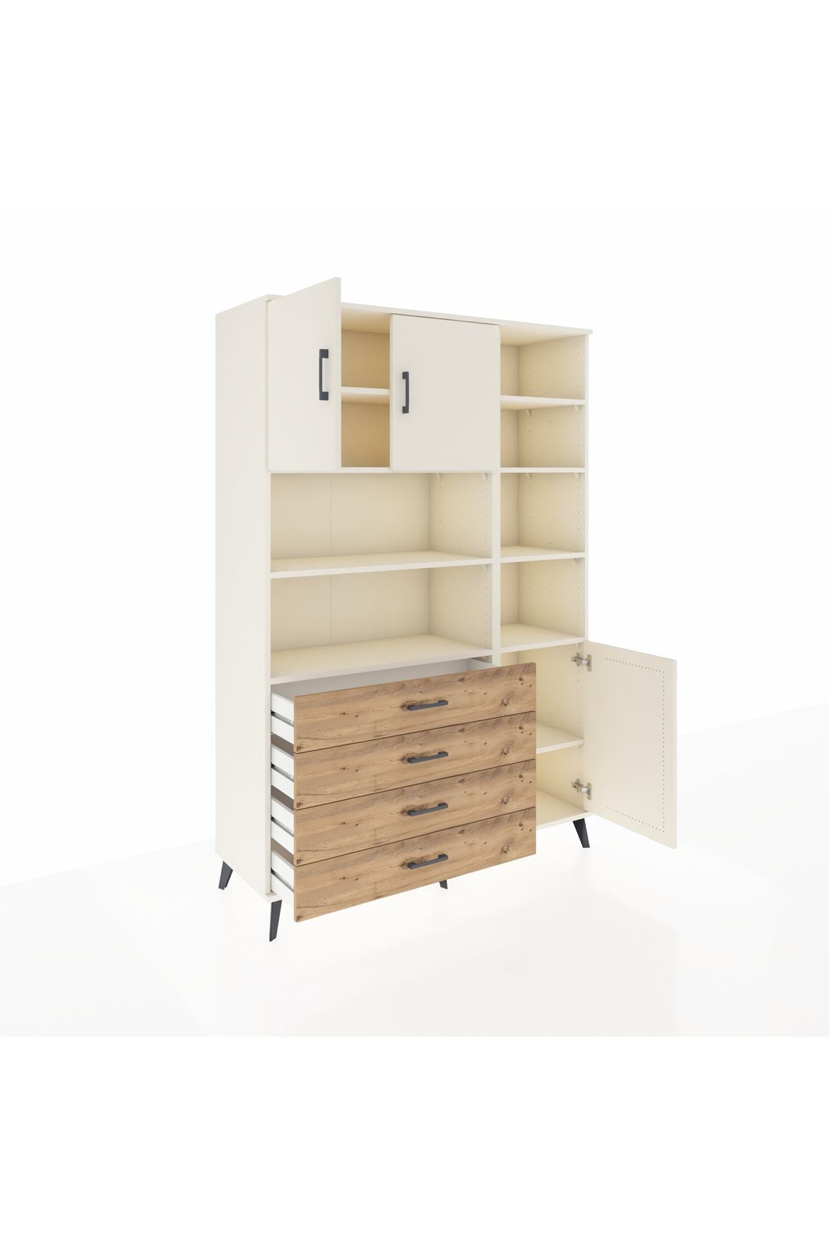 Hyperion Dolap 9 Raflı 4 Çekmeceli 3 Kapaklı 132x44x195 Aytaşı-Aytaşı/Çam