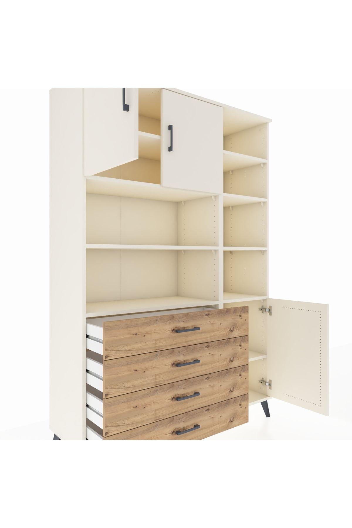 Hyperion Dolap 9 Raflı 4 Çekmeceli 3 Kapaklı 132x44x195 Aytaşı-Aytaşı/Çam