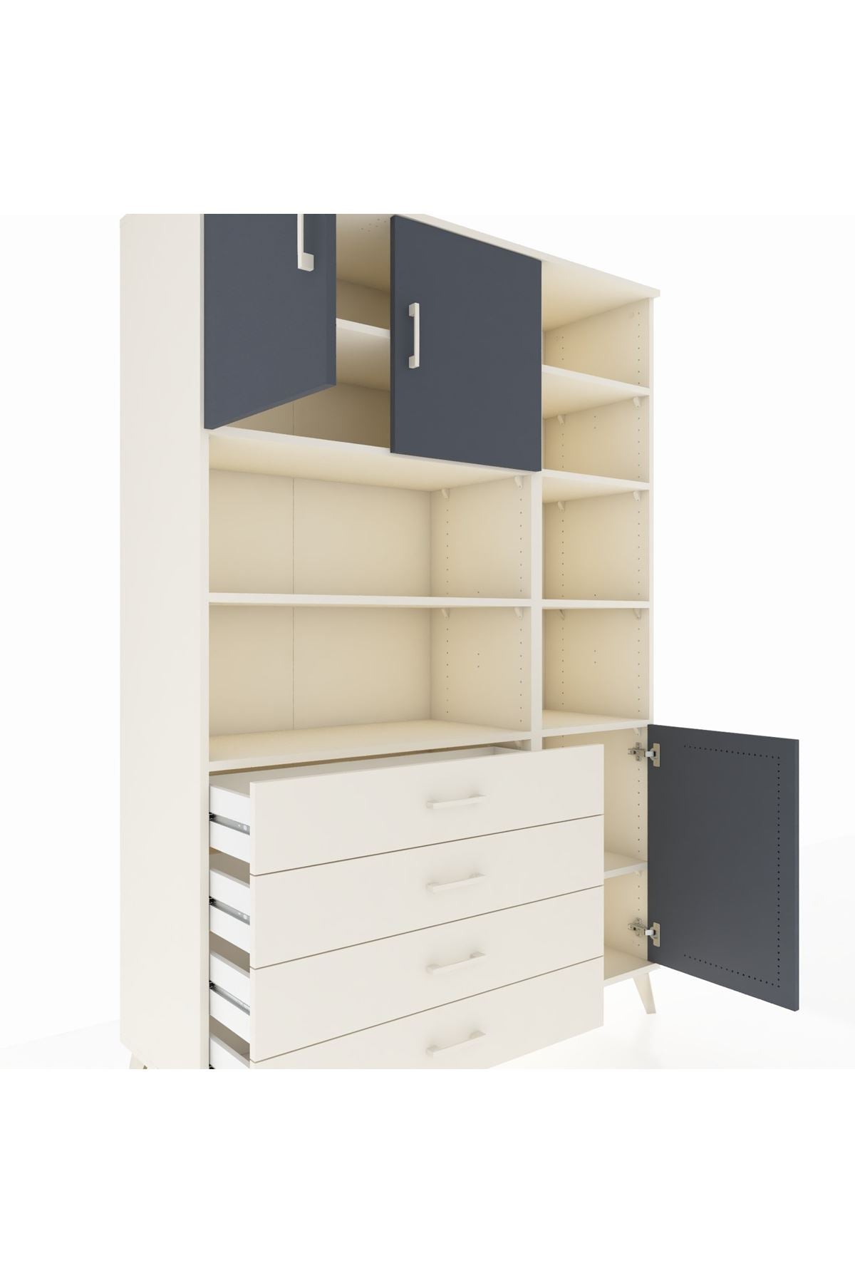 Hyperion Dolap 9 Raflı 4 Çekmeceli 3 Kapaklı 132x44x195 Aytaşı-Antrasit/Aytaşı