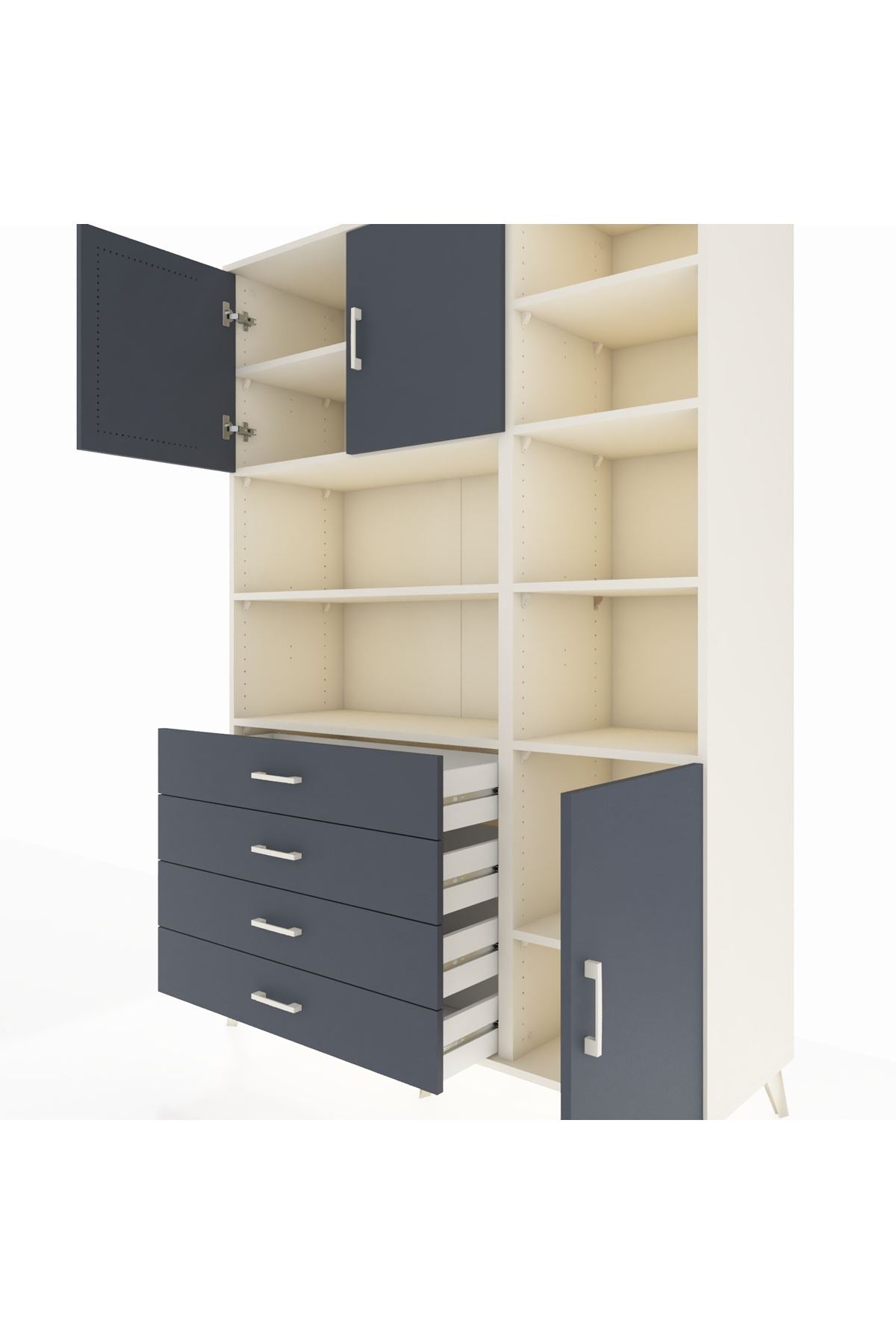 Hyperion Dolap 9 Raflı 4 Çekmeceli 3 Kapaklı 132x44x195 Aytaşı-Antrasit/Antrasit