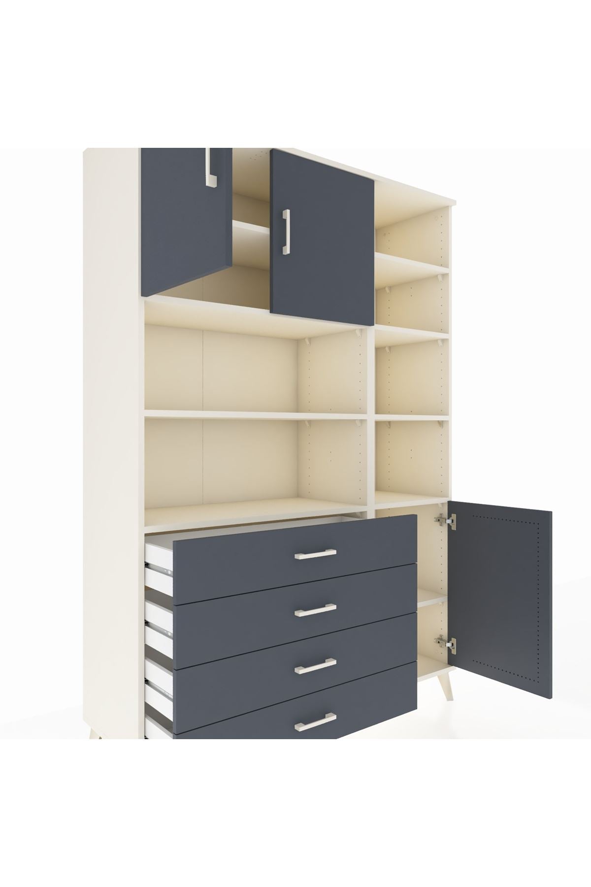 Hyperion Dolap 9 Raflı 4 Çekmeceli 3 Kapaklı 132x44x195 Aytaşı-Antrasit/Antrasit