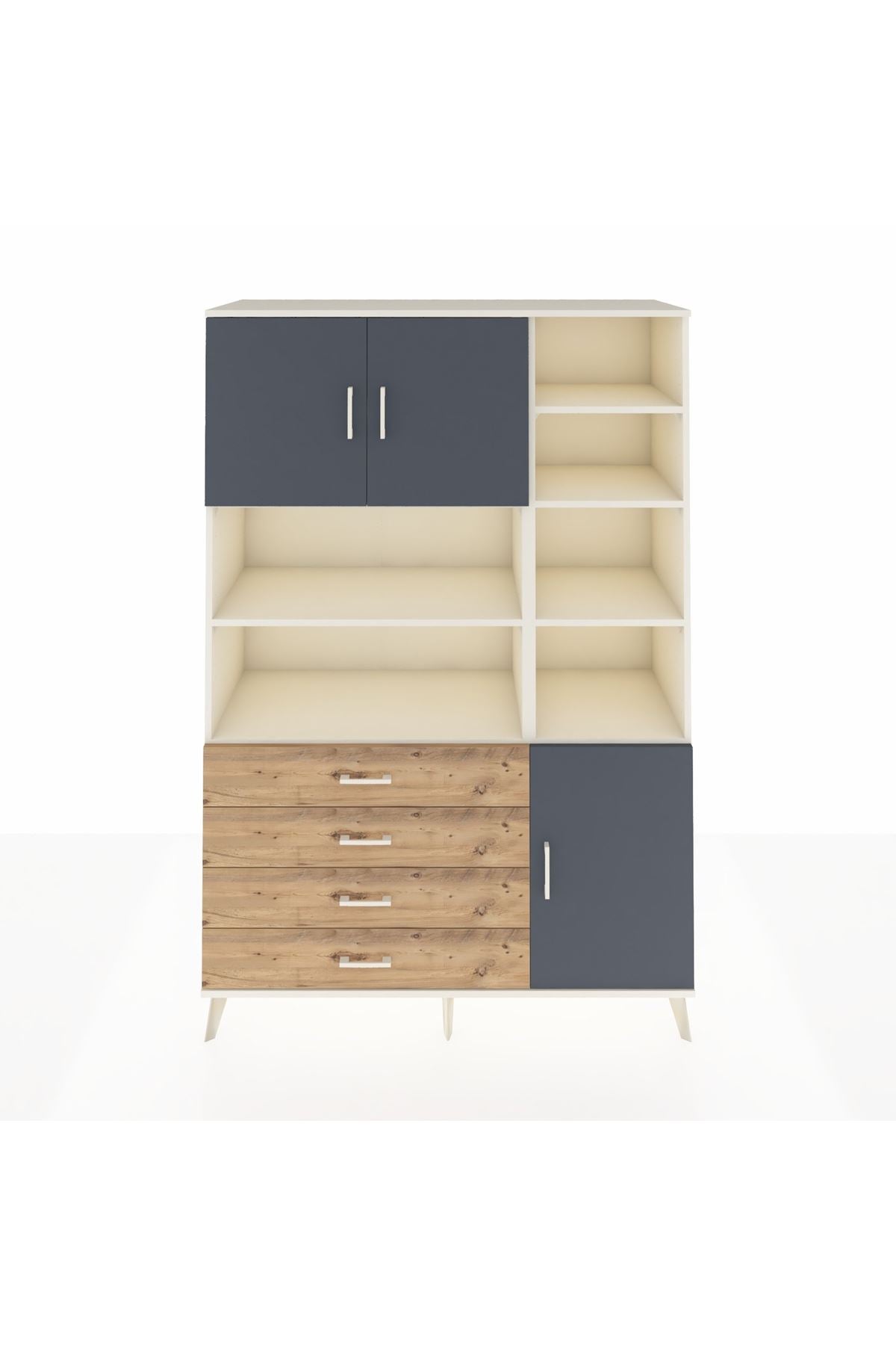 Hyperion Dolap 9 Raflı 4 Çekmeceli 3 Kapaklı 132x44x195 Aytaşı-Antrasit/Çam