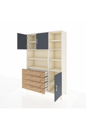 Hyperion Dolap 9 Raflı 4 Çekmeceli 3 Kapaklı 132x44x195 Aytaşı-Antrasit/Çam