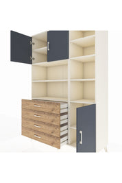 Hyperion Dolap 9 Raflı 4 Çekmeceli 3 Kapaklı 132x44x195 Aytaşı-Antrasit/Çam