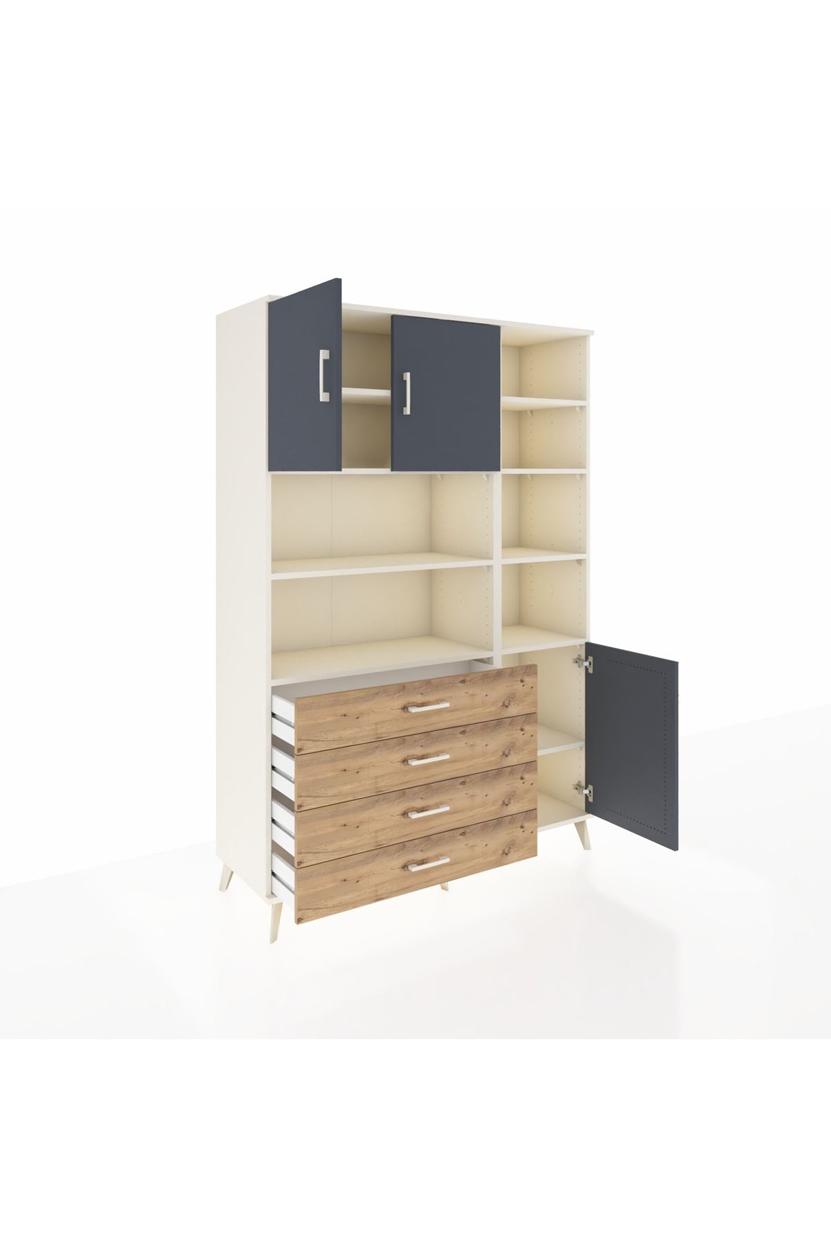 Hyperion Dolap 9 Raflı 4 Çekmeceli 3 Kapaklı 132x44x195 Aytaşı-Antrasit/Çam