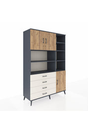 Hyperion Dolap 9 Raflı 4 Çekmeceli 3 Kapaklı 132x44x195 Antrasit-Çam/Aytaşı