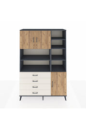 Hyperion Dolap 9 Raflı 4 Çekmeceli 3 Kapaklı 132x44x195 Antrasit-Çam/Aytaşı