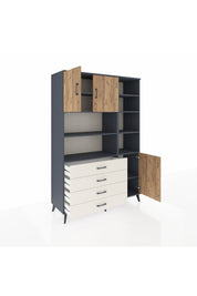 Hyperion Dolap 9 Raflı 4 Çekmeceli 3 Kapaklı 132x44x195 Antrasit-Çam/Aytaşı
