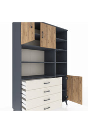 Hyperion Dolap 9 Raflı 4 Çekmeceli 3 Kapaklı 132x44x195 Antrasit-Çam/Aytaşı