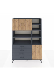 Hyperion Dolap 9 Raflı 4 Çekmeceli 3 Kapaklı 132x44x195 Antrasit-Çam/Antrasit
