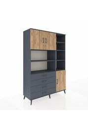 Hyperion Dolap 9 Raflı 4 Çekmeceli 3 Kapaklı 132x44x195 Antrasit-Çam/Antrasit