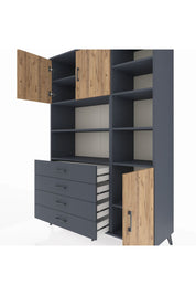 Hyperion Dolap 9 Raflı 4 Çekmeceli 3 Kapaklı 132x44x195 Antrasit-Çam/Antrasit