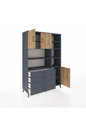 Hyperion Dolap 9 Raflı 4 Çekmeceli 3 Kapaklı 132x44x195 Antrasit-Çam/Antrasit