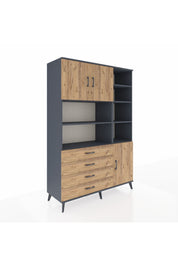 Hyperion Dolap 9 Raflı 4 Çekmeceli 3 Kapaklı 132x44x195 Antrasit-Çam/Çam