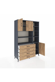 Hyperion Dolap 9 Raflı 4 Çekmeceli 3 Kapaklı 132x44x195 Antrasit-Çam/Çam