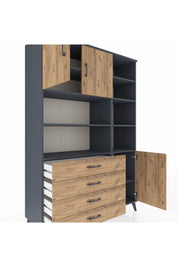 Hyperion Dolap 9 Raflı 4 Çekmeceli 3 Kapaklı 132x44x195 Antrasit-Çam/Çam