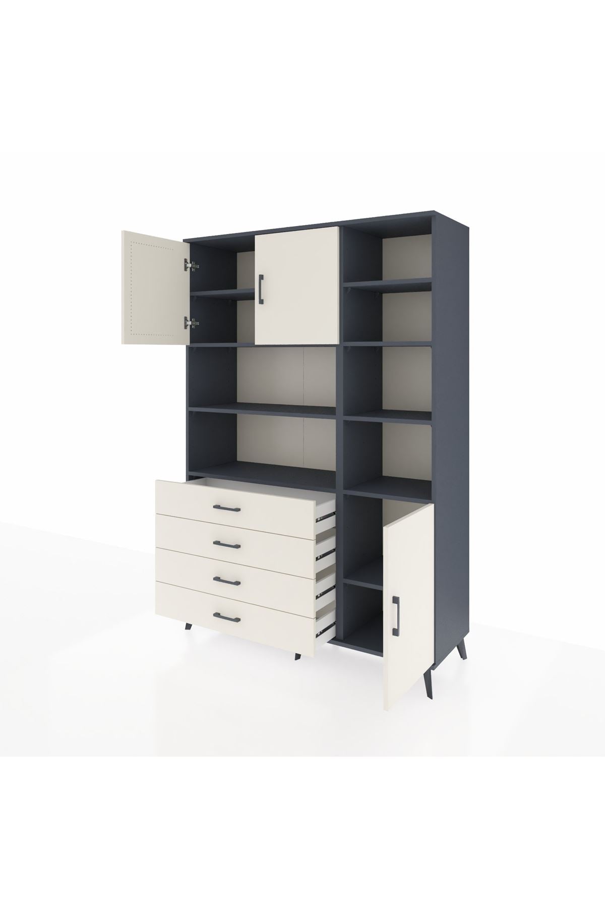 Hyperion Dolap 9 Raflı 4 Çekmeceli 3 Kapaklı 132x44x195 Antrasit-Aytaşı/Aytaşı